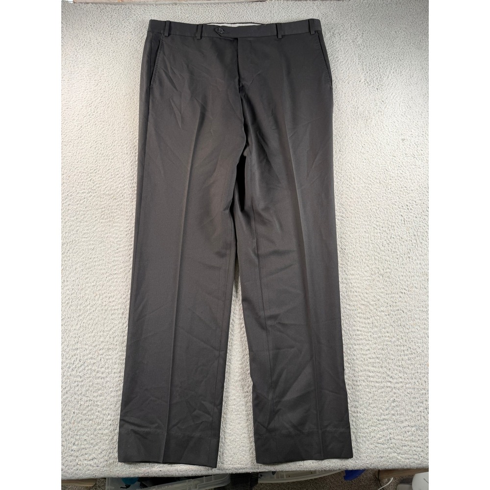 Zanella Dress Pants David Men 38x33 Black Wool Flat Front Luxury Trousers Slacks